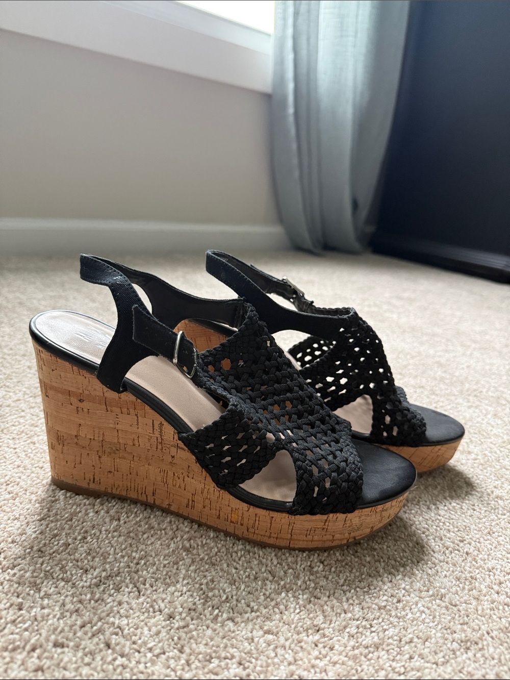 Mix No. 6 Black Woven Cork Wedge Sandals